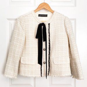 Zara Shimmer Tweed Boucle Textured Short Jacket Blazer